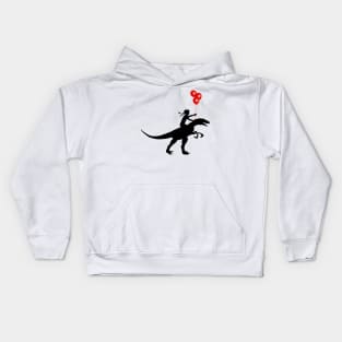 Little girl red balloon and raptor dinosaur Kids Hoodie